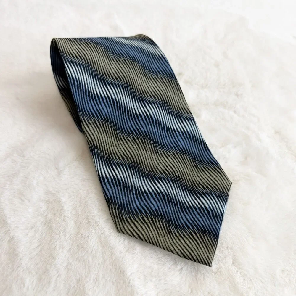 Jhane Barnes Silk Tie Made In Japan Green Blue Ivory Geometric